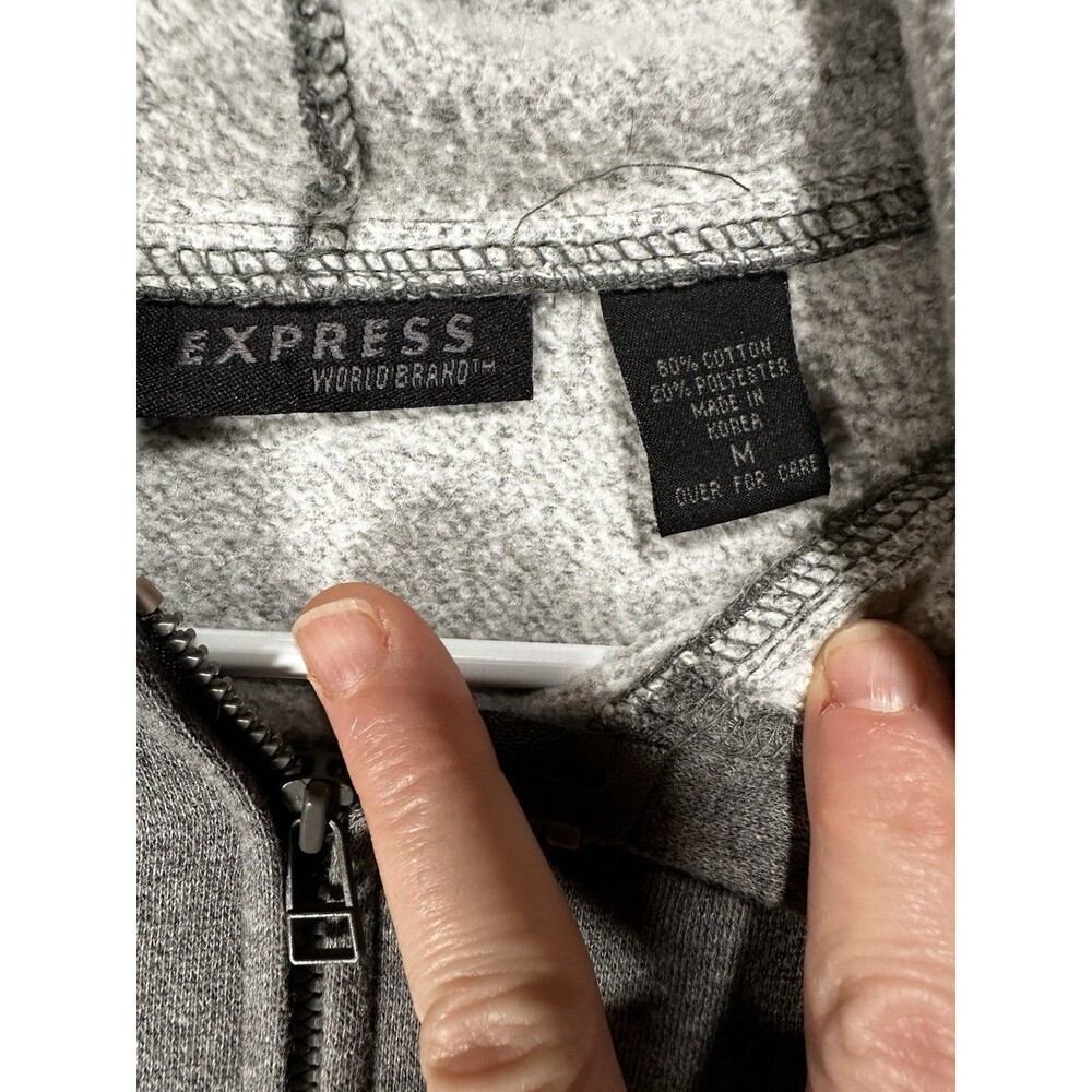 Express Hoodie Womens Size Medium Full Zip Gray Long Sleeve Sweatshirt - Picture 2 of 6
